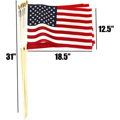 WholesaleAmerican Flag Proudly Made in U.S.A. Handheld US Stick Flags   User "12x18" Inch with Spear Gold Tip (Sold by the dozen)