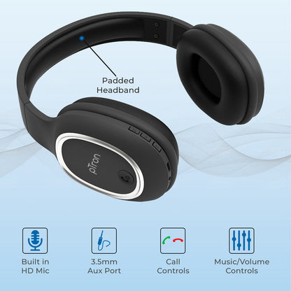 PTron Studio High Bass Over The Ear Bluetooth Headphones With 12 Hrs Music Time For All Smartphones