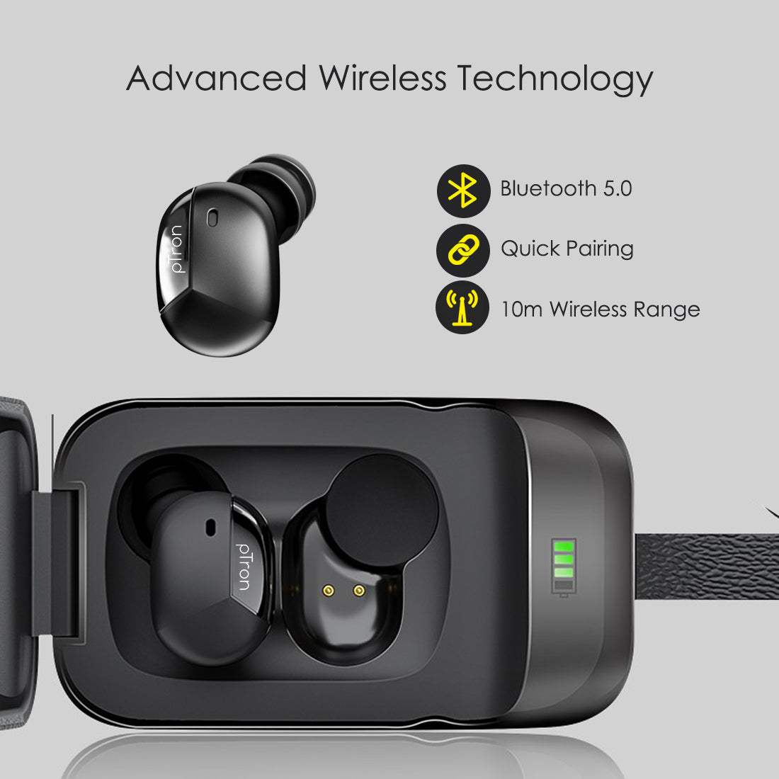 pTron Bassbuds Urban True Wireless Stereo Earphones with Deep Bass & Touch Control (Black)