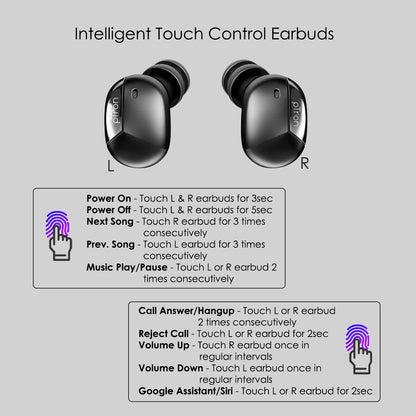 pTron Bassbuds Urban True Wireless Stereo Earphones with Deep Bass & Touch Control (Black)