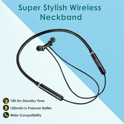 pTron Tangentbeat Magnetic In-Ear Wireless Bluetooth Headphones with Mic - (Black)