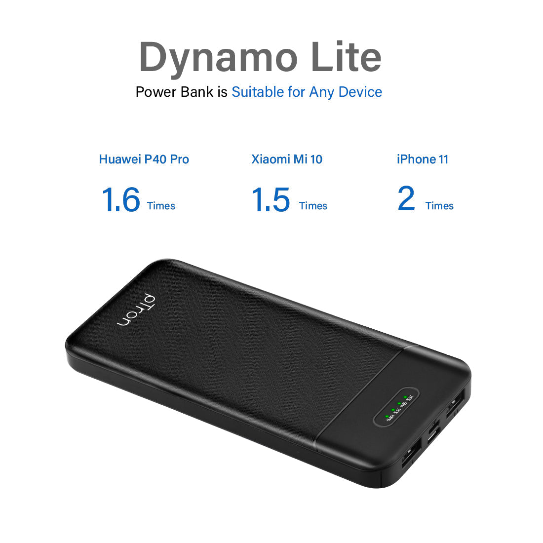pTron Dynamo Lite 10000mAh Li-Polymer Power Bank, Made in India, 10W 2.1A Fast Charging Power Bank for Smartphones & Dual USB Ports, Type C & Micro USB Input, Safe & Reliable - (Black)
