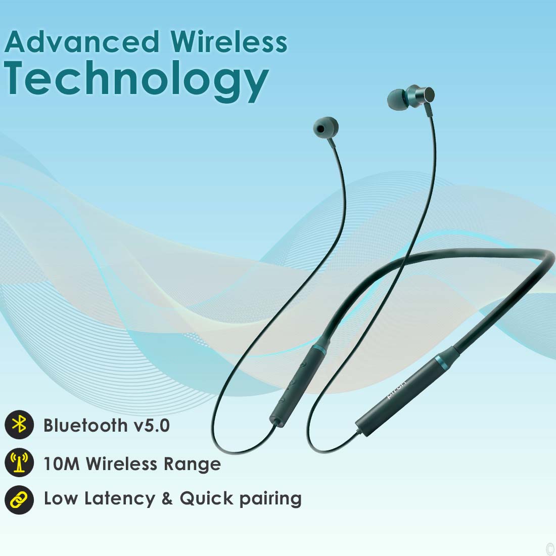pTron Tangentbeat Magnetic in-Ear Wireless Bluetooth Headphones with Mic - (Dark Green)