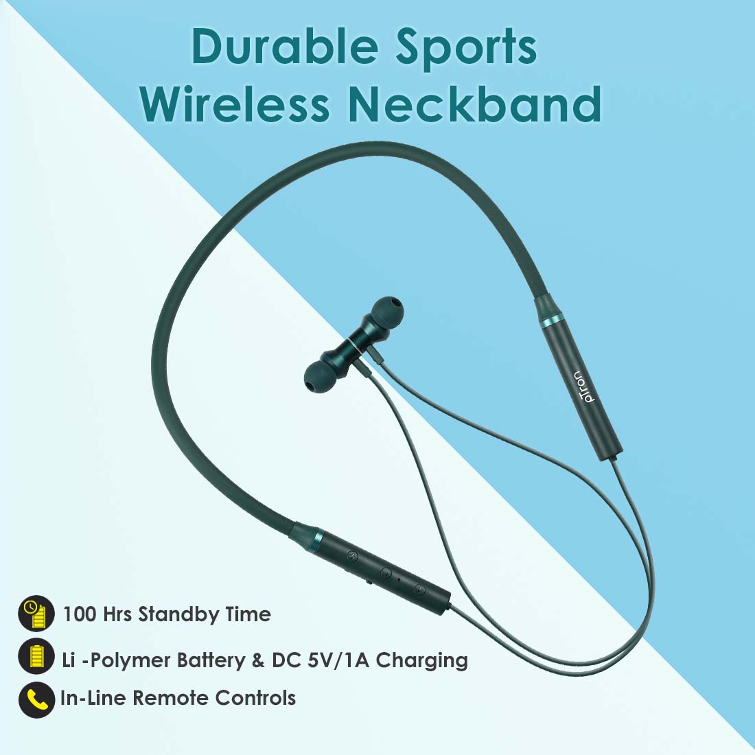 pTron Tangentbeat Magnetic in-Ear Wireless Bluetooth Headphones with Mic - (Dark Green)