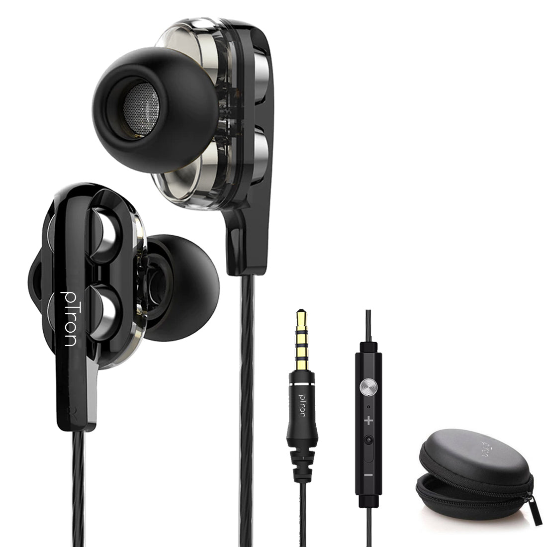 PTron Boom Ultima 4D Deep Bass Stereo Earphones Dual Driver Sports Headset with Mic for All Smartphones
