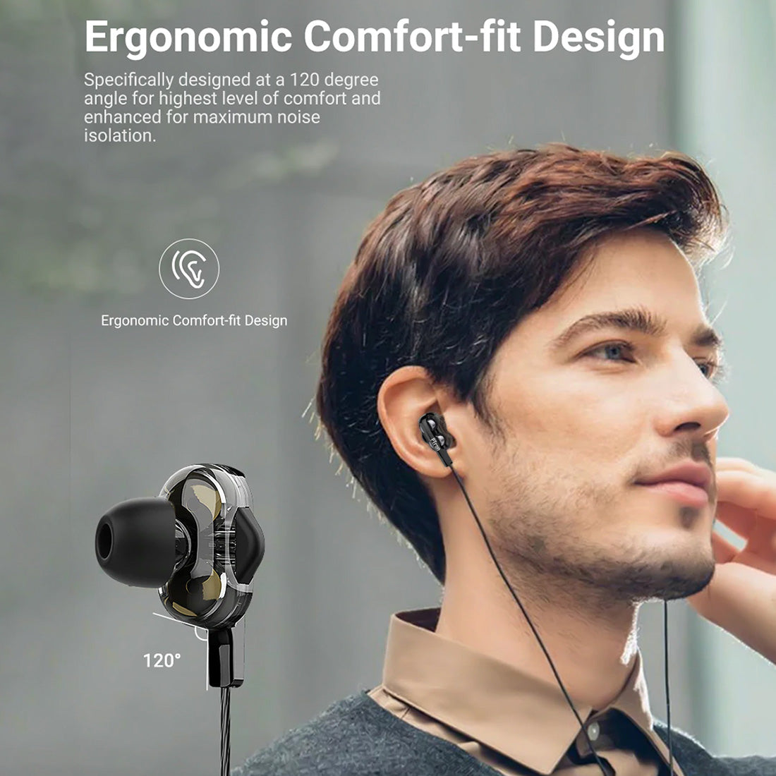 PTron Boom Ultima 4D Deep Bass Stereo Earphones Dual Driver Sports Headset with Mic for All Smartphones