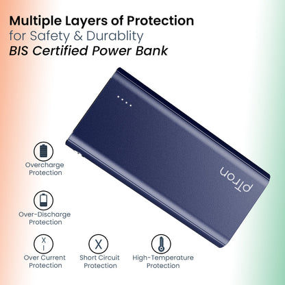 pTron Dynamo Zip 20000mAh Power Bank, 18W Fast Charge Type-C, Sturdy Design, Type-C & Micro USB Input Ports, Safe & Reliable, Li-Polymer Power Bank for Smartphones & Other Smart Device - (Blue)