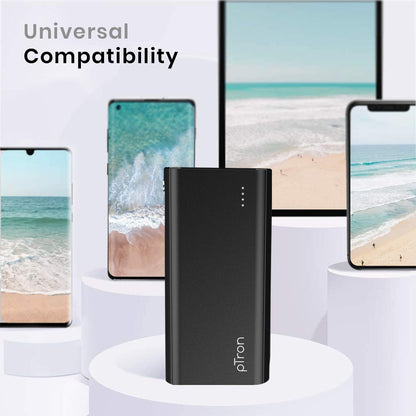 pTron Dynamo Zip 20000mAh Power Bank, 18W Fast Charge Type-C, Sturdy Design, Type-C & Micro USB Input Ports, Safe & Reliable, Li-Polymer Power Bank for Smartphones & Other Smart Device - (Black)
