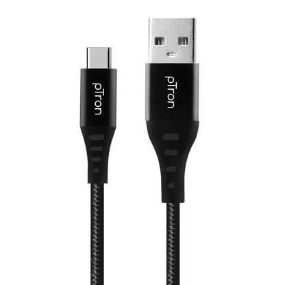 pTron Solero TB301 3A Type-C Data & Fast Charging Cable, Made in India, 480Mbps Data Sync, Strong & Durable 1.5 m Nylon Braided USB Cable for Type-C Devices - (Black)