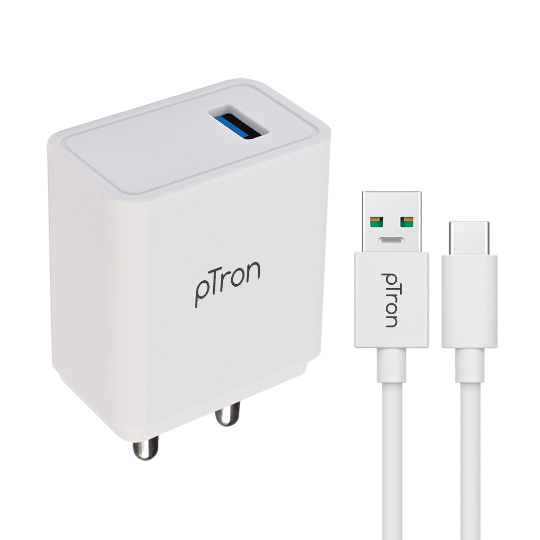 pTron Volta Plus 17W USB Smart Charger with 3.4A Type-C USB 1-Meter Cable, Made in India, BIS Certified Fast Charging Power Adaptor - (White)