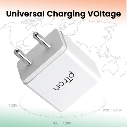 pTron Volta Plus 17W USB Smart Charger with 3.4A Type-C USB 1-Meter Cable, Made in India, BIS Certified Fast Charging Power Adaptor - (White)