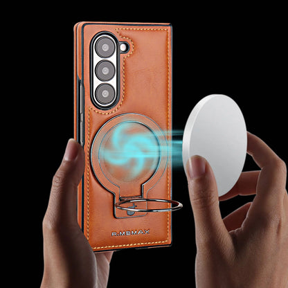 Galaxy Z Fold Series Luxury Ring Holder Leather Case