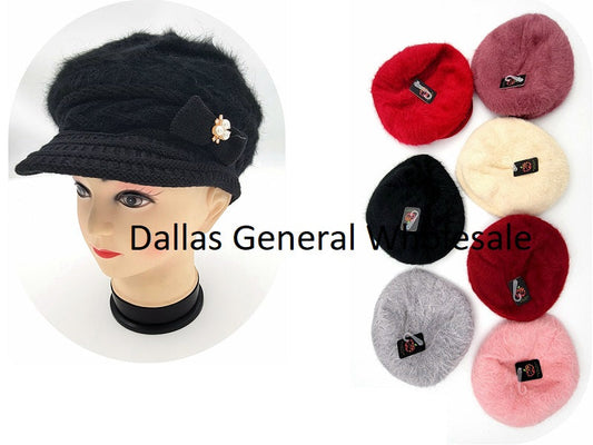 Wholesale Winter Visor Beanies Caps For Girls - Assorted