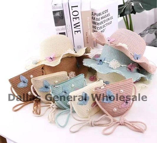 Women's Floral Straw Hats & Shoulder Bag Set Bulk - Assorted