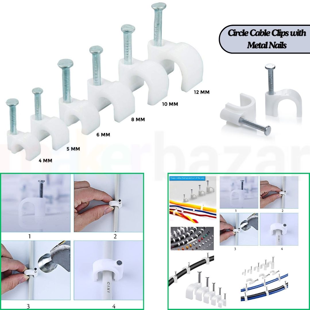 Circle Cable Clip with Metal Nail for Wire Management