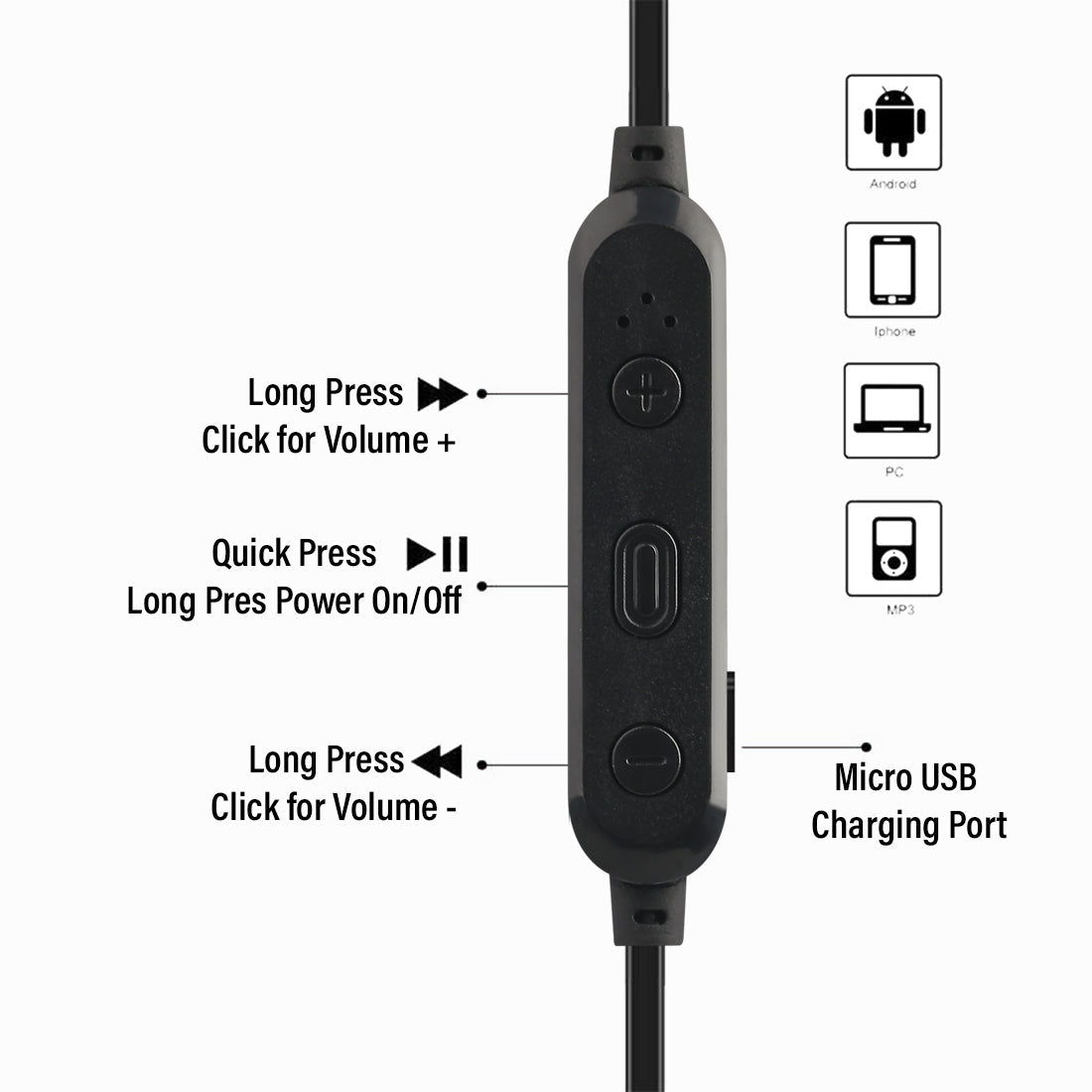 pTron Avento Lite High Bass In-Ear Stereo Wireless Earphones - (Black)