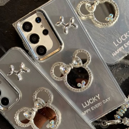 Dazzling Rhinestone Mirror Case with Charm - Samsung