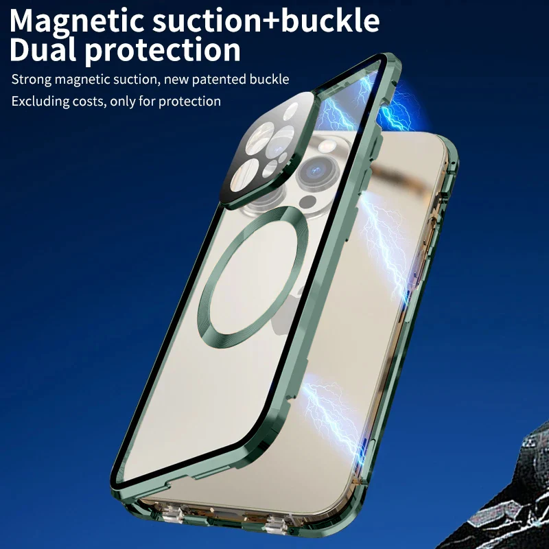 Dual Magnetic Metal Body Magsafe Glass Case - iPhone