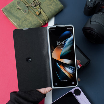 Galaxy Z Fold4 Luxury Colored Strap Glass Flip Case