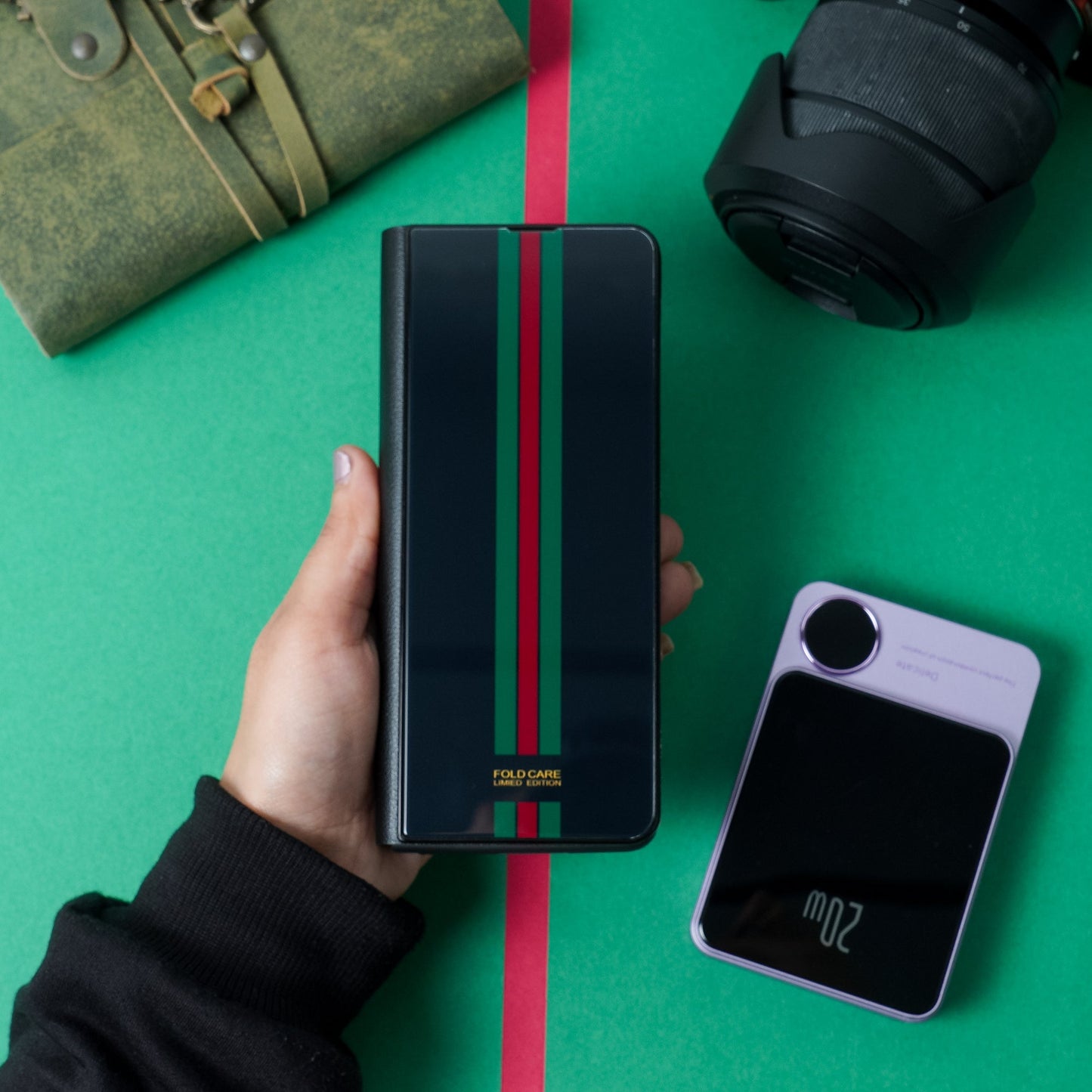 Galaxy Z Fold4 Premium Striped Glass Flip Case