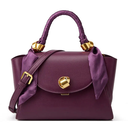 Elegant Top Handle Bag with Silk Scarf Accent