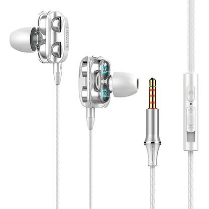 0407GG High Quality 3.5mm In Ear Earphones Wired Headset For Computer Dual Drive Stereo Sport Earbuds With Mic for iPhone for Samsung