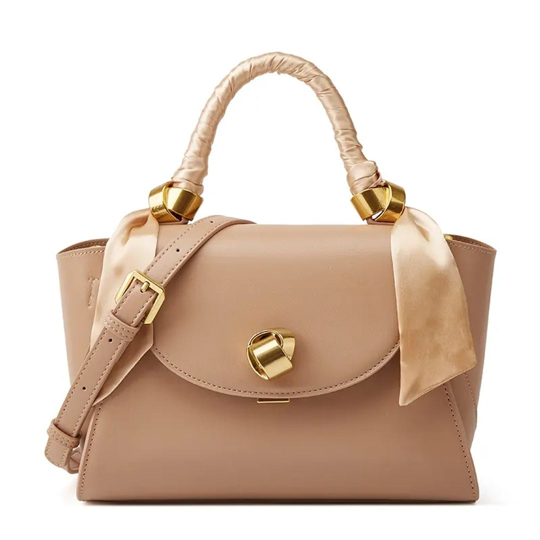 Elegant Top Handle Bag with Silk Scarf Accent