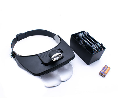 1X 1.5X 2.0X 2.5X 3.5X Head 2LED Hand Free Magnifying Glass Magnifier 81001-A