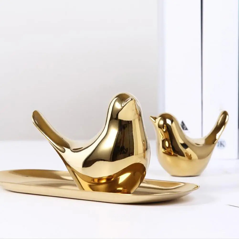 0407BA 2Pcs Display Mold Eco-friendly Exquisite Wear-resistant Bird Pattern Ceramic Little Bird Statue Ornament Home Decoration