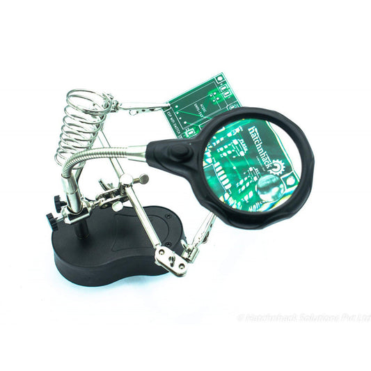 Hoki 5 in 1 Helping Hand for PCB with Multifunctional Magnifier and Soldering Iron Stand with LED