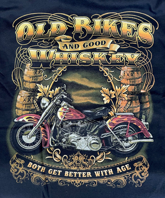 Wholesale VINTAGE OLD BIKES & GOOD WHISKEY BIKER BLACK SHORT SLEEVE TEE-SHIRT (Sold by the piece)