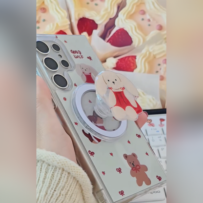 Cute Bear Bunny Phone Case with Pop Socket - Samsung