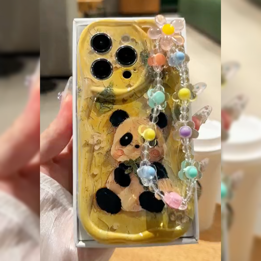 Cute Panda Floral Case with Charm