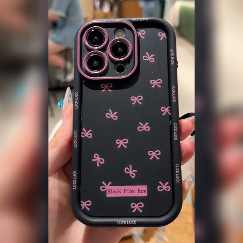 Black Pink Bow Case with Charm