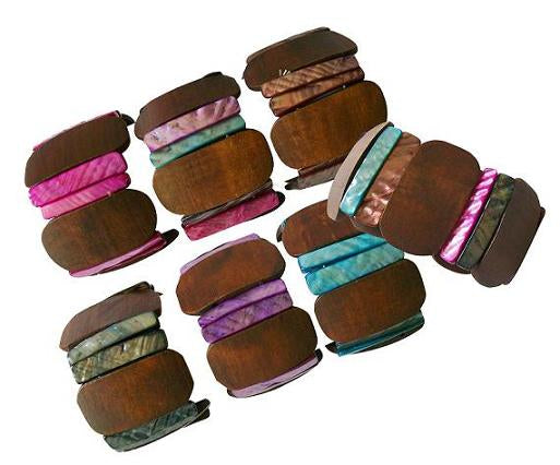 Wholesale WOOD & SHELL STRETCH BRACELET