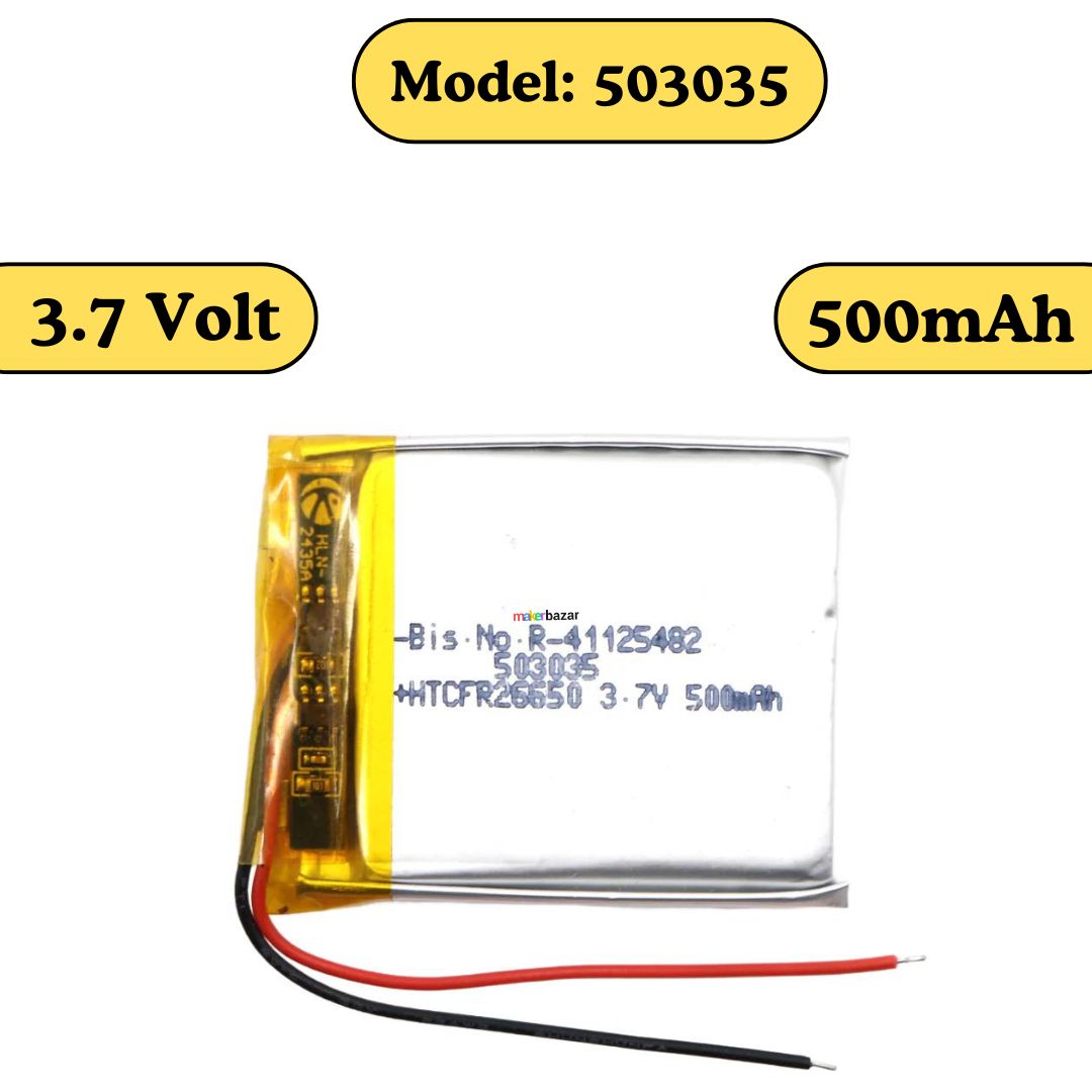 Generic: 3.7V 500mAh Lipo Battery - Single Cell Lithium Polymer Battery