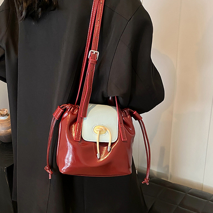 Elegant Glossy Leather Drawstring Bag