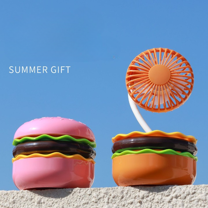 Cartoon Burger Desktop Mini Fan With Mirror