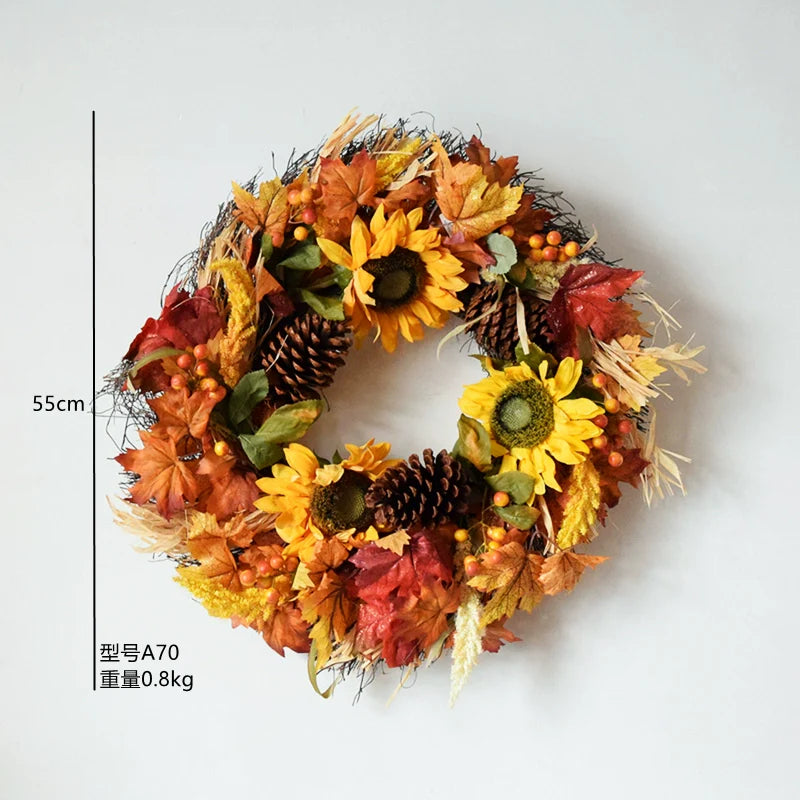 0709BA Artificial Maple Leaf Pumpkin Rattan Decorations Halloween Garland Wall Hanging Thanksgiving Ornaments Lintel Fake Leaves Door Decoration