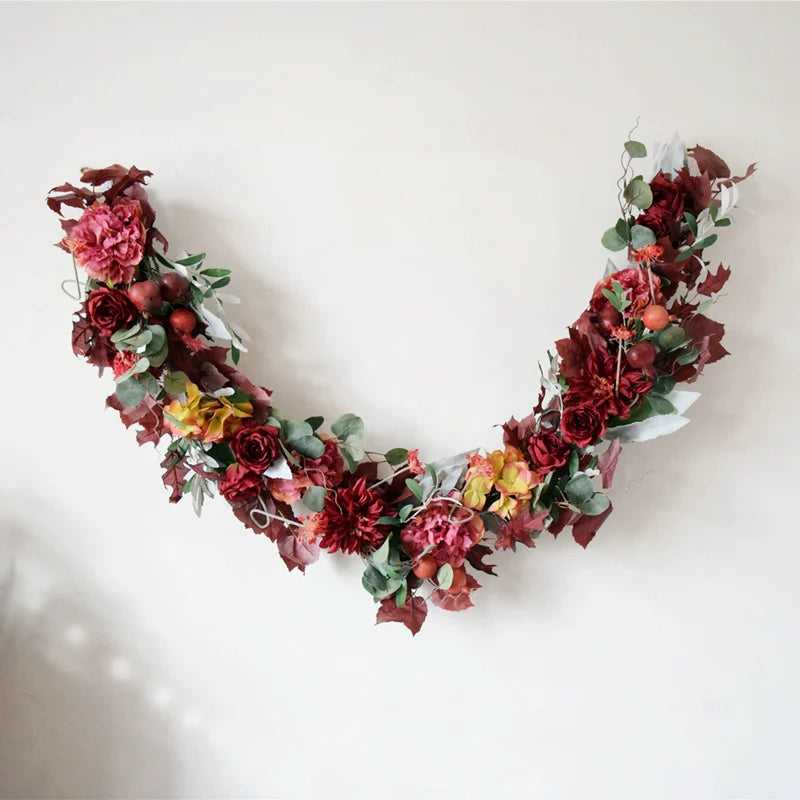 0709BA Artificial Maple Leaf Pumpkin Rattan Decorations Halloween Garland Wall Hanging Thanksgiving Ornaments Lintel Fake Leaves Door Decoration