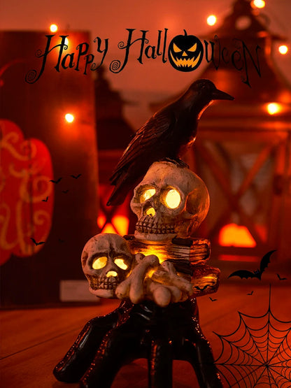 0709BA Halloween Decoration Props Desktop Luminous Skull Small Ornaments Atmosphere Lighting Bar Shop Party Scene Layout