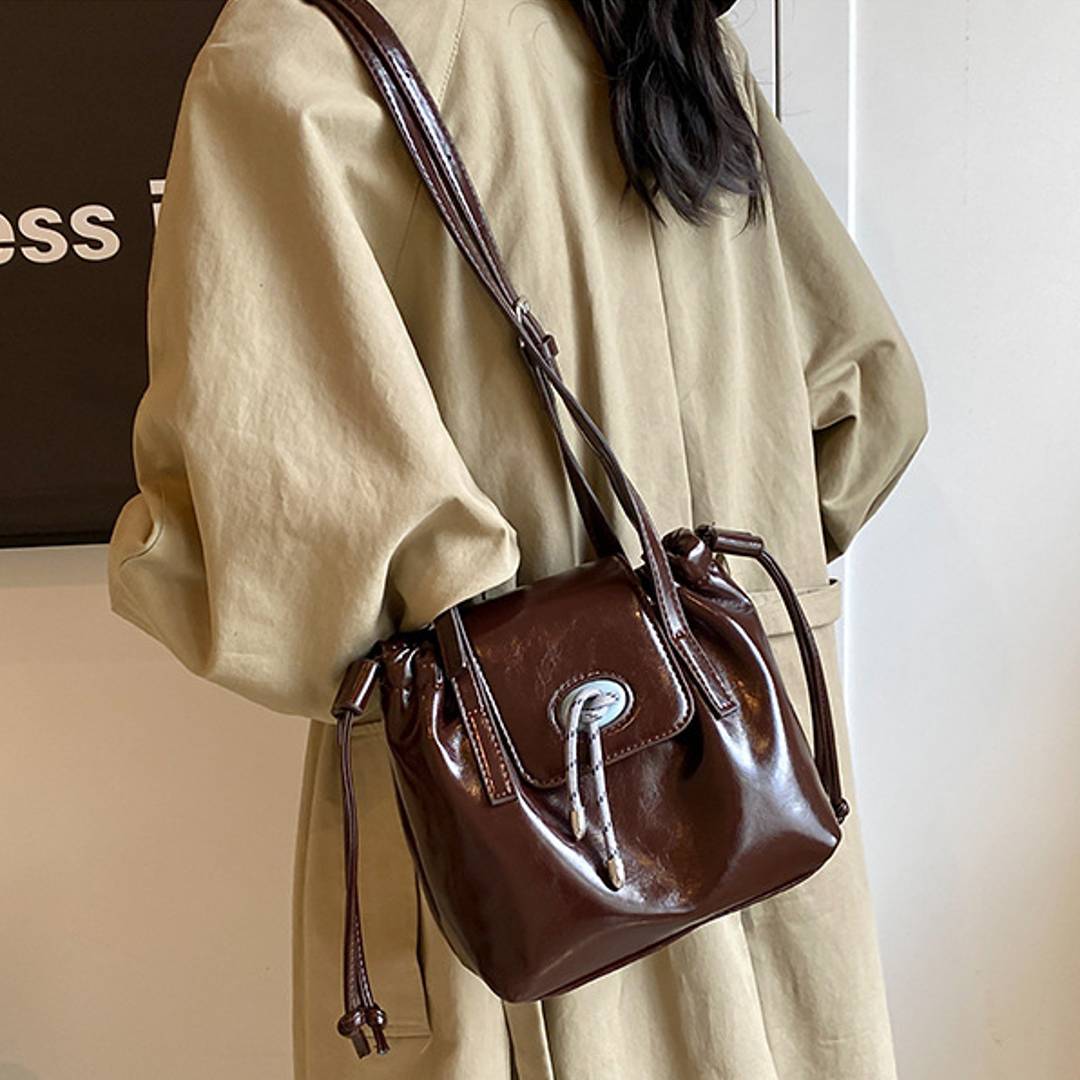 Elegant Glossy Leather Drawstring Bag