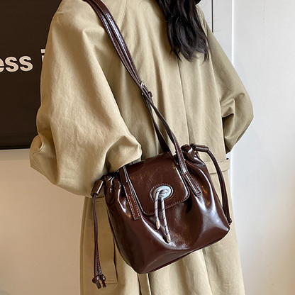 Elegant Glossy Leather Drawstring Bag
