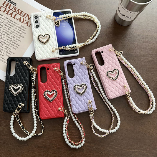 Elegant Pearl Charm Quilted Case - Samsung