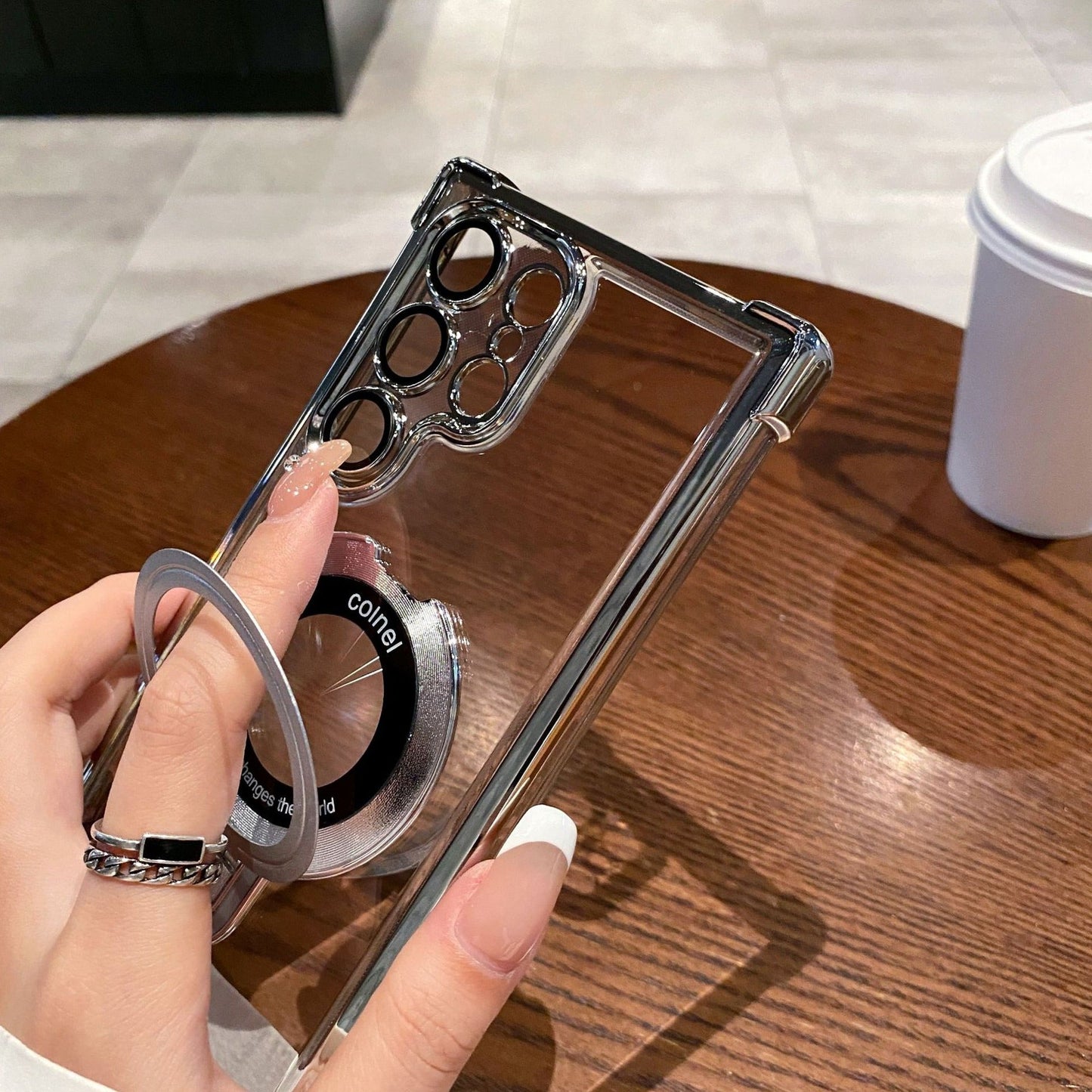 Stylish Electroplated Metal Ring Stand Case - Samsung
