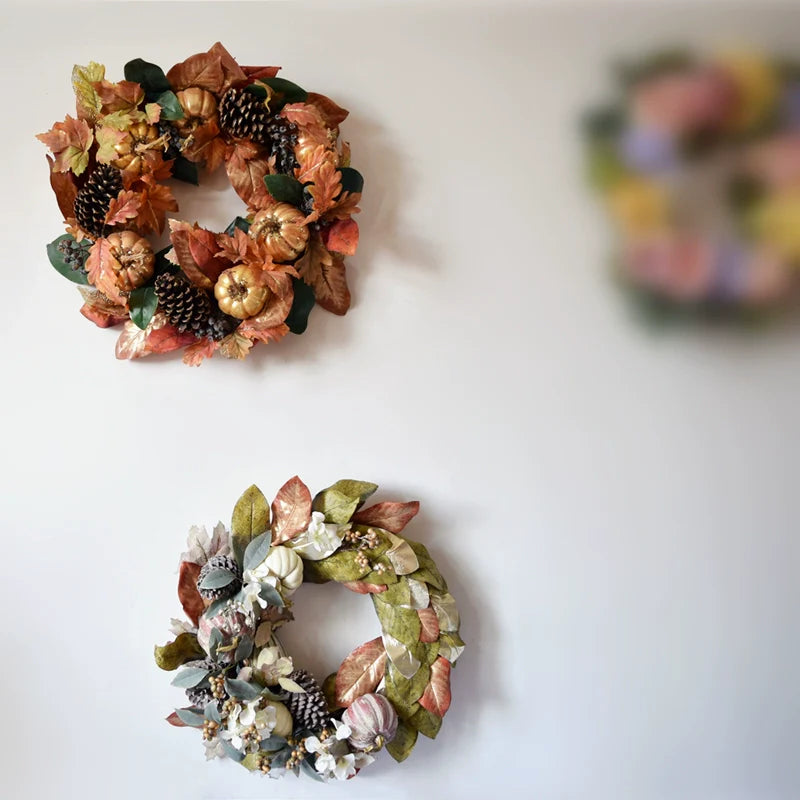 0709BA Artificial Maple Leaf Pumpkin Rattan Decorations Halloween Garland Wall Hanging Thanksgiving Ornaments Lintel Fake Leaves Door Decoration