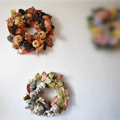 0709BA Artificial Maple Leaf Pumpkin Rattan Decorations Halloween Garland Wall Hanging Thanksgiving Ornaments Lintel Fake Leaves Door Decoration