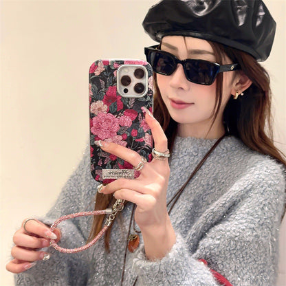 Floral Glitter Phone Case with Strap