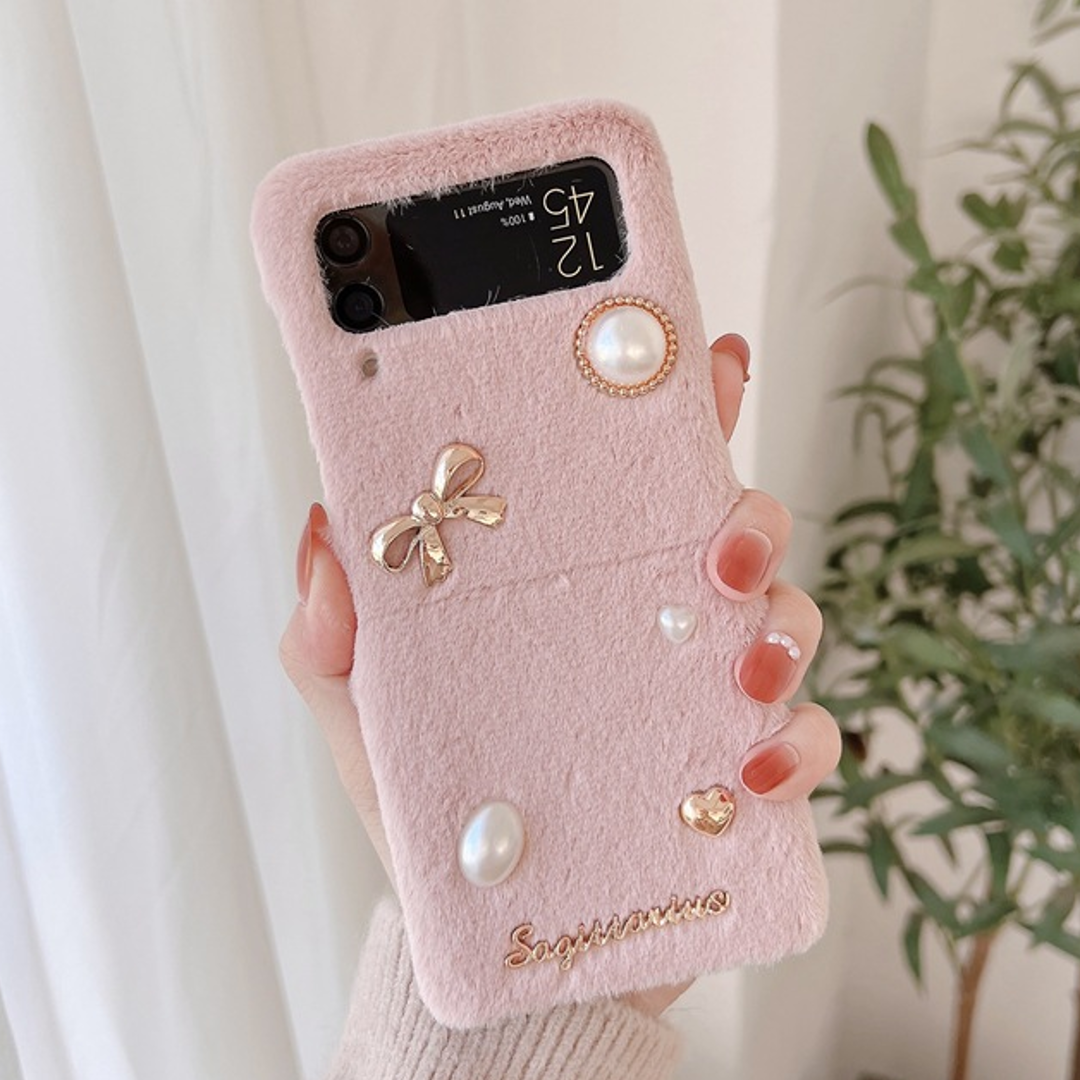 Luxury Blush Velvet Bow & Pearl Case