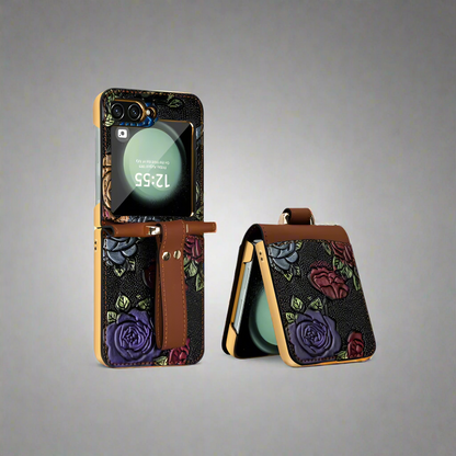 Flower Embossed Wristband Case - Samsung